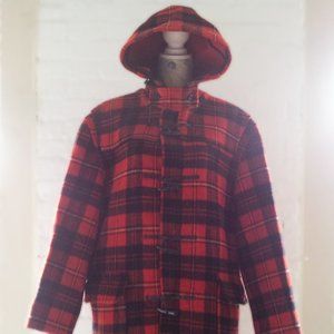Gloverall Red Plaid Duffle Coat M/L Sz 44